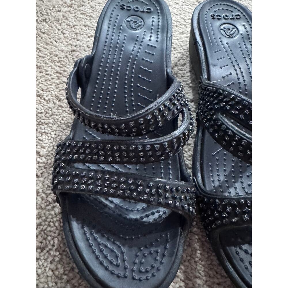 Crocs Patricia Diamante Black Studded Slip On Sandals Womens Size 8 Triple Strap - Picture 3 of 12